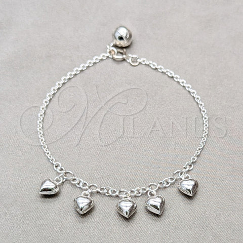 Pulsera de Dije 03.409.0131.07 Plata Rodinada, Diseño de Corazón, Pulido, Tono Plateado (Grosor 01 MM, 7 Pulgadas de Largo)