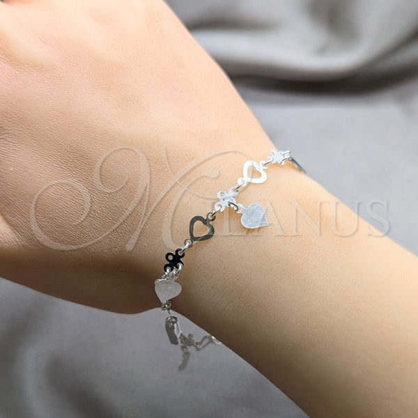 Pulsera de Dije 03.409.0132.07 Plata Rodinada, Diseño de Corazón, Pulido, Tono Plateado (Grosor 01 MM, 7 Pulgadas de Largo)