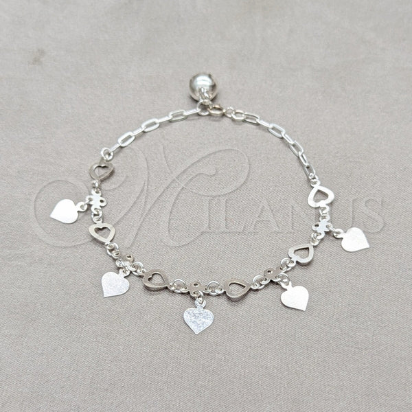 Pulsera de Dije 03.409.0132.07 Plata Rodinada, Diseño de Corazón, Pulido, Tono Plateado (Grosor 01 MM, 7 Pulgadas de Largo)