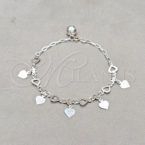 Pulsera de Dije 03.409.0132.07 Plata Rodinada, Diseño de Corazón, Pulido, Tono Plateado (Grosor 01 MM, 7 Pulgadas de Largo)