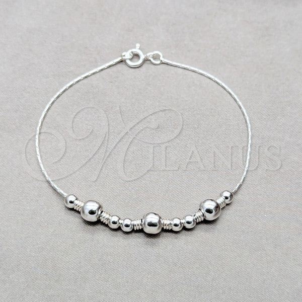 Pulsera de Dije 03.409.0133.07 Plata Rodinada, Diseño de Bola, Pulido, Tono Plateado (Grosor 01 MM, 7 Pulgadas de Largo)