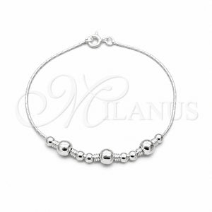 Pulsera de Dije 03.409.0133.07 Plata Rodinada, Diseño de Bola, Pulido, Tono Plateado (Grosor 01 MM, 7 Pulgadas de Largo)