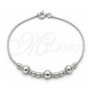 Pulsera de Dije 03.409.0133.07 Plata Rodinada, Diseño de Bola, Pulido, Tono Plateado (Grosor 01 MM, 7 Pulgadas de Largo)
