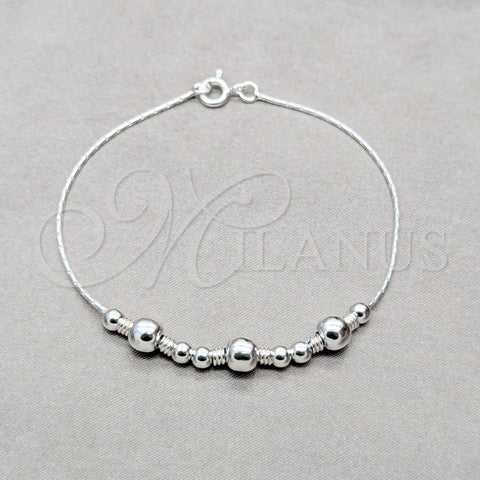 Pulsera de Dije 03.409.0133.07 Plata Rodinada, Diseño de Bola, Pulido, Tono Plateado (Grosor 01 MM, 7 Pulgadas de Largo)