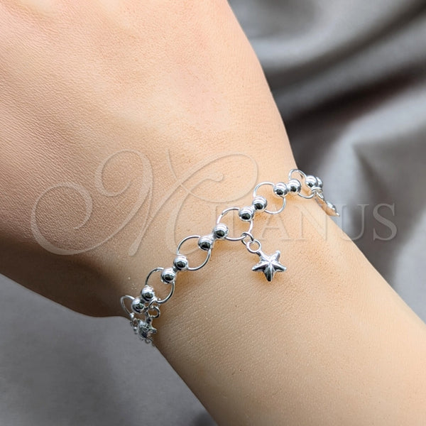 Pulsera de Dije 03.409.0134.07 Plata Rodinada, Diseño de Bola y Tortuga, Pulido, Tono Plateado (Grosor 01 MM, 7 Pulgadas de Largo)