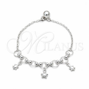 Pulsera de Dije 03.409.0134.07 Plata Rodinada, Diseño de Bola y Tortuga, Pulido, Tono Plateado (Grosor 01 MM, 7 Pulgadas de Largo)