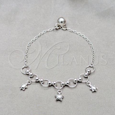 Pulsera de Dije 03.409.0134.07 Plata Rodinada, Diseño de Bola y Tortuga, Pulido, Tono Plateado (Grosor 01 MM, 7 Pulgadas de Largo)