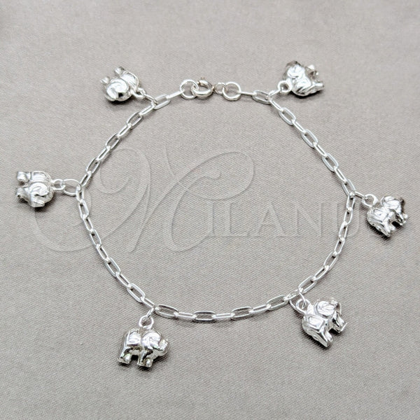 Pulsera de Dije 03.409.0135.07 Plata Rodinada, Diseño de Elefante, Pulido, Tono Plateado (Grosor 01 MM, 7 Pulgadas de Largo)