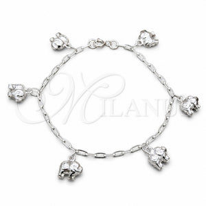 Pulsera de Dije 03.409.0135.07 Plata Rodinada, Diseño de Elefante, Pulido, Tono Plateado (Grosor 01 MM, 7 Pulgadas de Largo)