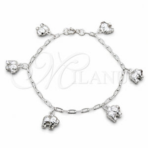 Pulsera de Dije 03.409.0135.07 Plata Rodinada, Diseño de Elefante, Pulido, Tono Plateado (Grosor 01 MM, 7 Pulgadas de Largo)