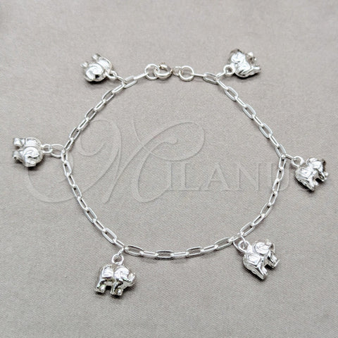 Pulsera de Dije 03.409.0135.07 Plata Rodinada, Diseño de Elefante, Pulido, Tono Plateado (Grosor 01 MM, 7 Pulgadas de Largo)