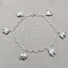 Pulsera de Dije 03.409.0135.07 Plata Rodinada, Diseño de Elefante, Pulido, Tono Plateado (Grosor 01 MM, 7 Pulgadas de Largo)
