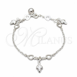 Pulsera de Dije 03.409.0136.07 Plata Rodinada, Diseño de Corazón y Uva, Pulido, Tono Plateado (Grosor 01 MM, 7 Pulgadas de Largo)