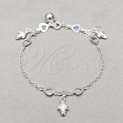 Pulsera de Dije 03.409.0136.07 Plata Rodinada, Diseño de Corazón y Uva, Pulido, Tono Plateado (Grosor 01 MM, 7 Pulgadas de Largo)
