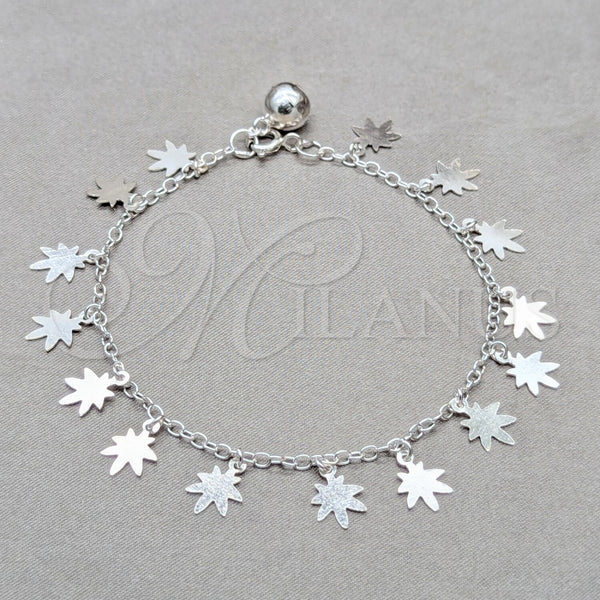 Pulsera de Dije 03.409.0137.07 Plata Rodinada, Diseño de Flor, Pulido, Tono Plateado (Grosor 01 MM, 7 Pulgadas de Largo)