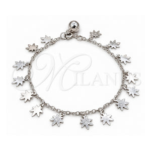 Pulsera de Dije 03.409.0137.07 Plata Rodinada, Diseño de Flor, Pulido, Tono Plateado (Grosor 01 MM, 7 Pulgadas de Largo)