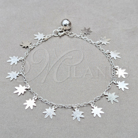 Pulsera de Dije 03.409.0137.07 Plata Rodinada, Diseño de Flor, Pulido, Tono Plateado (Grosor 01 MM, 7 Pulgadas de Largo)