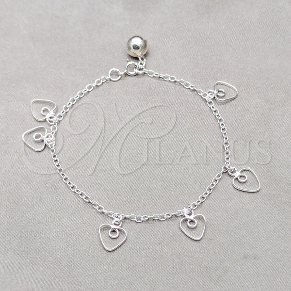 Pulsera de Dije 03.409.0138.07 Plata Rodinada, Diseño de Corazón, Pulido, Tono Plateado (Grosor 01 MM, 7 Pulgadas de Largo)