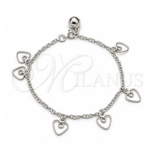 Pulsera de Dije 03.409.0138.07 Plata Rodinada, Diseño de Corazón, Pulido, Tono Plateado (Grosor 01 MM, 7 Pulgadas de Largo)
