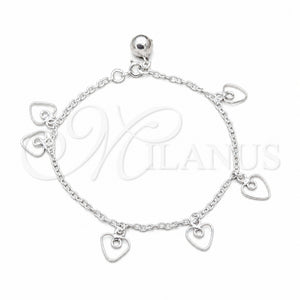 Pulsera de Dije 03.409.0138.07 Plata Rodinada, Diseño de Corazón, Pulido, Tono Plateado (Grosor 01 MM, 7 Pulgadas de Largo)