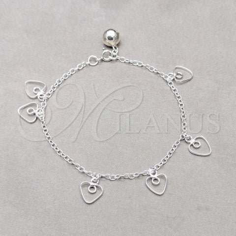 Pulsera de Dije 03.409.0138.07 Plata Rodinada, Diseño de Corazón, Pulido, Tono Plateado (Grosor 01 MM, 7 Pulgadas de Largo)