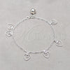 Pulsera de Dije 03.409.0138.07 Plata Rodinada, Diseño de Corazón, Pulido, Tono Plateado (Grosor 01 MM, 7 Pulgadas de Largo)