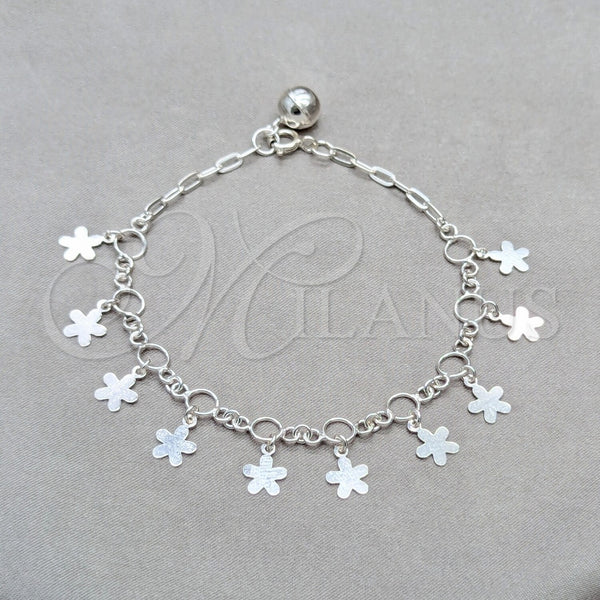 Pulsera de Dije 03.409.0139.07 Plata Rodinada, Diseño de Flor, Pulido, Tono Plateado (Grosor 01 MM, 7 Pulgadas de Largo)