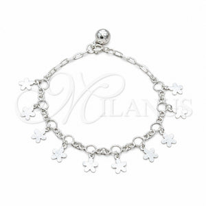 Pulsera de Dije 03.409.0139.07 Plata Rodinada, Diseño de Flor, Pulido, Tono Plateado (Grosor 01 MM, 7 Pulgadas de Largo)