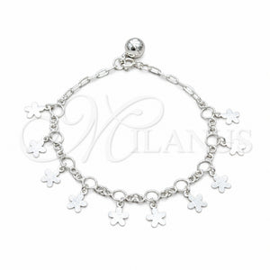 Pulsera de Dije 03.409.0139.07 Plata Rodinada, Diseño de Flor, Pulido, Tono Plateado (Grosor 01 MM, 7 Pulgadas de Largo)