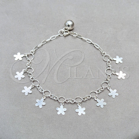 Pulsera de Dije 03.409.0139.07 Plata Rodinada, Diseño de Flor, Pulido, Tono Plateado (Grosor 01 MM, 7 Pulgadas de Largo)