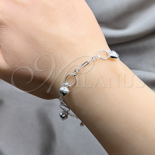 Pulsera de Dije 03.409.0140.07 Plata Rodinada, Diseño de Corazón, Pulido, Tono Plateado (Grosor 01 MM, 7 Pulgadas de Largo)