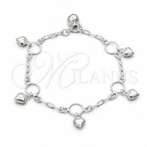 Pulsera de Dije 03.409.0140.07 Plata Rodinada, Diseño de Corazón, Pulido, Tono Plateado (Grosor 01 MM, 7 Pulgadas de Largo)