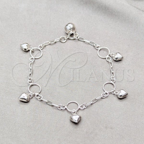 Pulsera de Dije 03.409.0140.07 Plata Rodinada, Diseño de Corazón, Pulido, Tono Plateado (Grosor 01 MM, 7 Pulgadas de Largo)