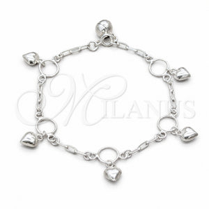 Pulsera de Dije 03.409.0140.07 Plata Rodinada, Diseño de Corazón, Pulido, Tono Plateado (Grosor 01 MM, 7 Pulgadas de Largo)
