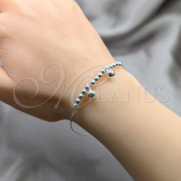 Pulsera Elegante 03.409.0141.07 Plata Rodinada, Diseño de Bola, Pulido, Tono Plateado (Grosor 01 MM, 7 Pulgadas de Largo)