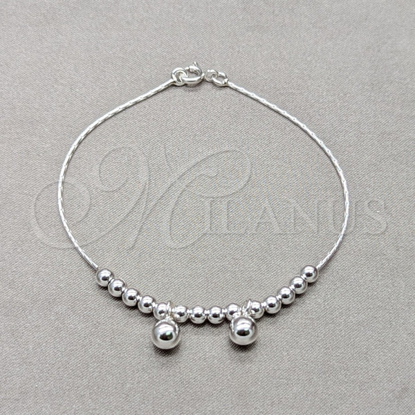 Pulsera Elegante 03.409.0141.07 Plata Rodinada, Diseño de Bola, Pulido, Tono Plateado (Grosor 01 MM, 7 Pulgadas de Largo)