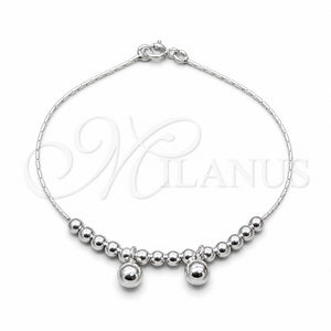 Pulsera Elegante 03.409.0141.07 Plata Rodinada, Diseño de Bola, Pulido, Tono Plateado (Grosor 01 MM, 7 Pulgadas de Largo)
