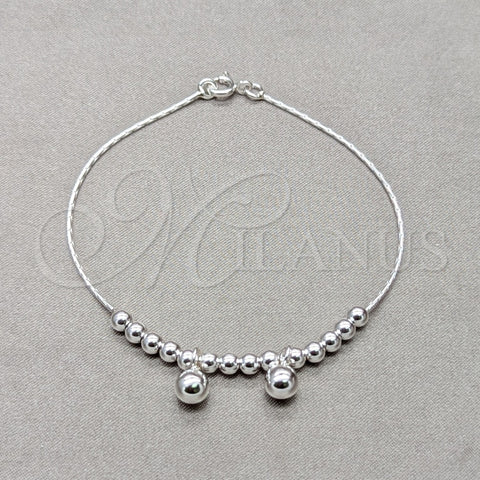 Pulsera Elegante 03.409.0141.07 Plata Rodinada, Diseño de Bola, Pulido, Tono Plateado (Grosor 01 MM, 7 Pulgadas de Largo)