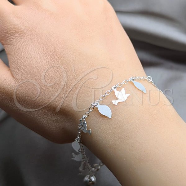 Pulsera Elegante 03.409.0142.07 Plata Rodinada, Diseño de Pajaro, Pulido, Tono Plateado (Grosor 01 MM, 7 Pulgadas de Largo)