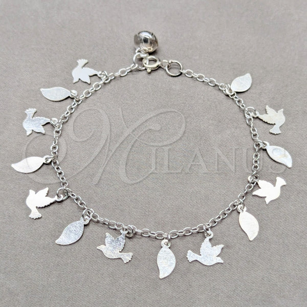 Pulsera Elegante 03.409.0142.07 Plata Rodinada, Diseño de Pajaro, Pulido, Tono Plateado (Grosor 01 MM, 7 Pulgadas de Largo)