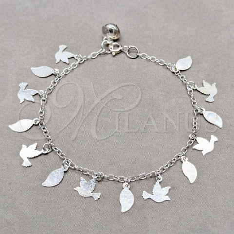 Pulsera Elegante 03.409.0142.07 Plata Rodinada, Diseño de Pajaro, Pulido, Tono Plateado (Grosor 01 MM, 7 Pulgadas de Largo)