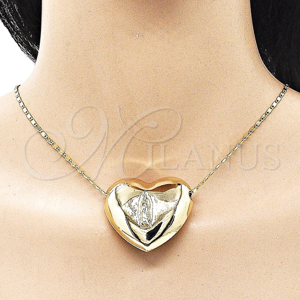Gargantilla Elegante 04.253.0021.18 Oro Laminado, Diseño de Corazón y Guadalupe, Pulido, Tono Dorado (02 MM Thickness, 18 Inches Length)