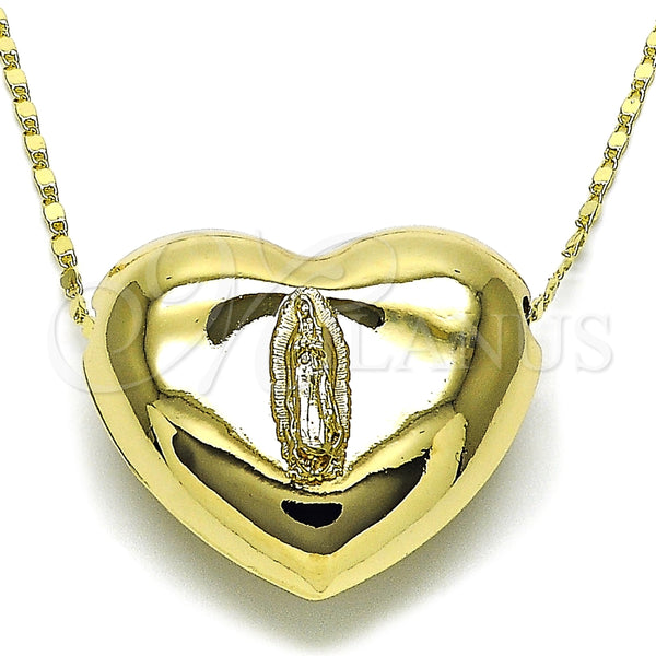 Gargantilla Elegante 04.253.0021.18 Oro Laminado, Diseño de Corazón y Guadalupe, Pulido, Tono Dorado (02 MM Thickness, 18 Inches Length)