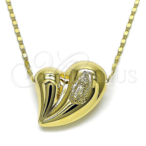 Gargantilla Elegante 04.253.0022.18 Oro Laminado, Diseño de Corazón y Guadalupe, Pulido, Tono Dorado (02 MM Thickness, 18 Inches Length)