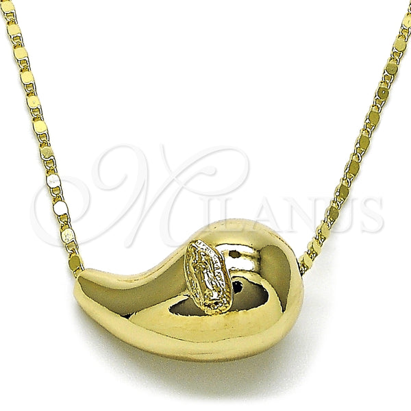 Gargantilla Elegante 04.253.0024.18 Oro Laminado, Diseño de Gota y Guadalupe, Pulido, Tono Dorado (02 MM Thickness, 18 Inches Length)