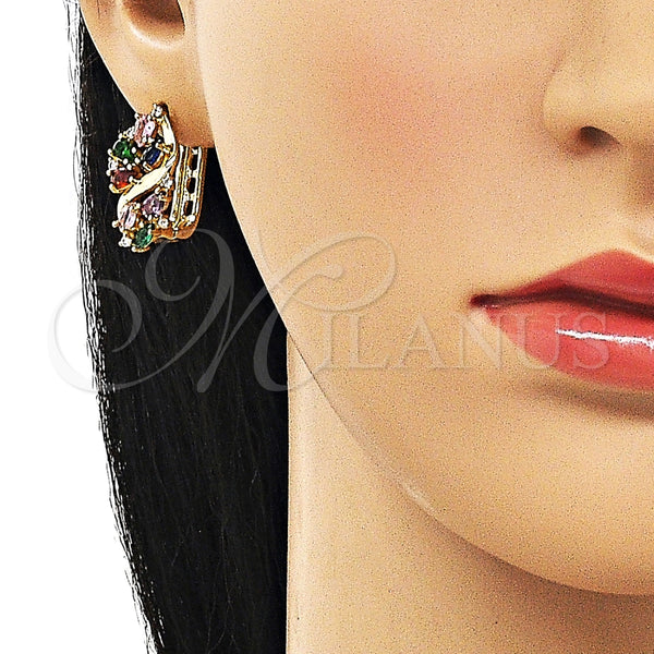 Argolla Huggie 02.210.0894.16 Oro Laminado, Diseño de Cluster, con Multicolor Zirconia Cubica, Pulido, Tono Dorado