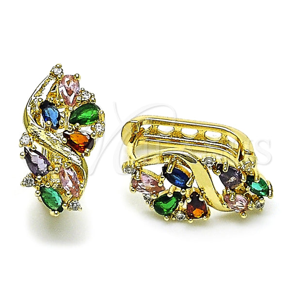 Argolla Huggie 02.210.0894.16 Oro Laminado, Diseño de Cluster, con Multicolor Zirconia Cubica, Pulido, Tono Dorado