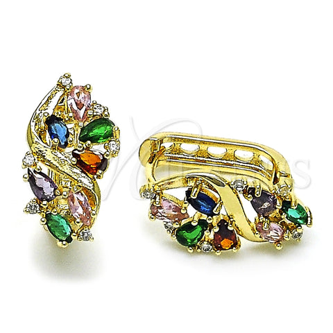Argolla Huggie 02.210.0894.16 Oro Laminado, Diseño de Cluster, con Multicolor Zirconia Cubica, Pulido, Tono Dorado
