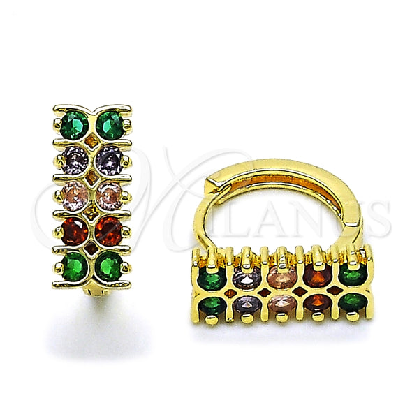 Argolla Huggie 02.210.0881.18 Oro Laminado, con Multicolor Zirconia Cubica, Pulido, Tono Dorado