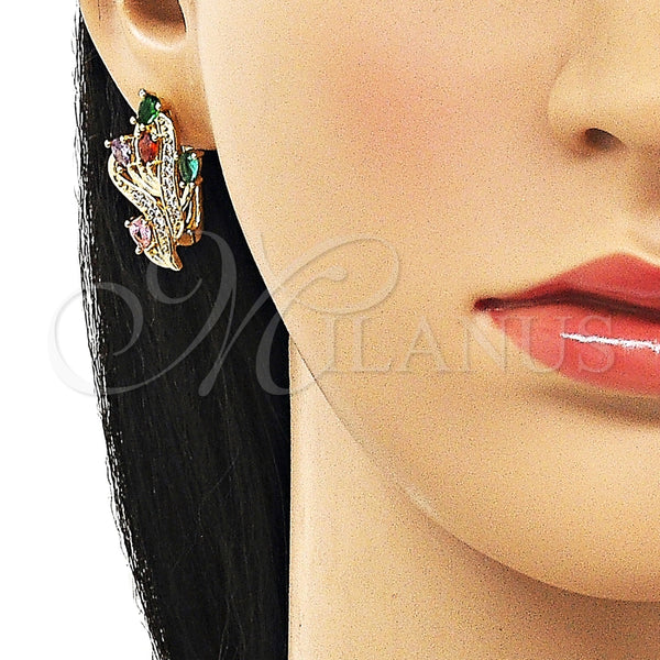 Argolla Huggie 02.210.0882.15 Oro Laminado, Diseño de Flor y Ãrbol, con Multicolor and Blanca Zirconia Cubica, Pulido, Tono Dorado